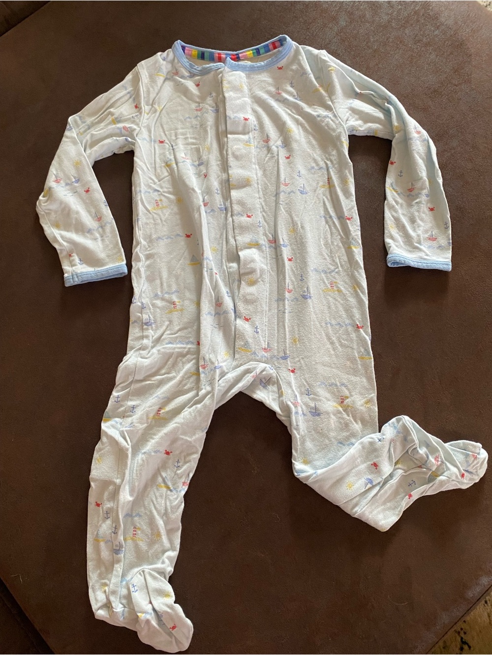 Magnetic Me Light Blue Footed Pajamas with Multicolor Sailboat Print